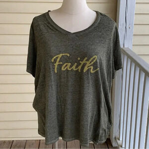Cato Plus 26W 28W Olive Green Burnout Top Embroidered Faith Blouse Tee T-shirt